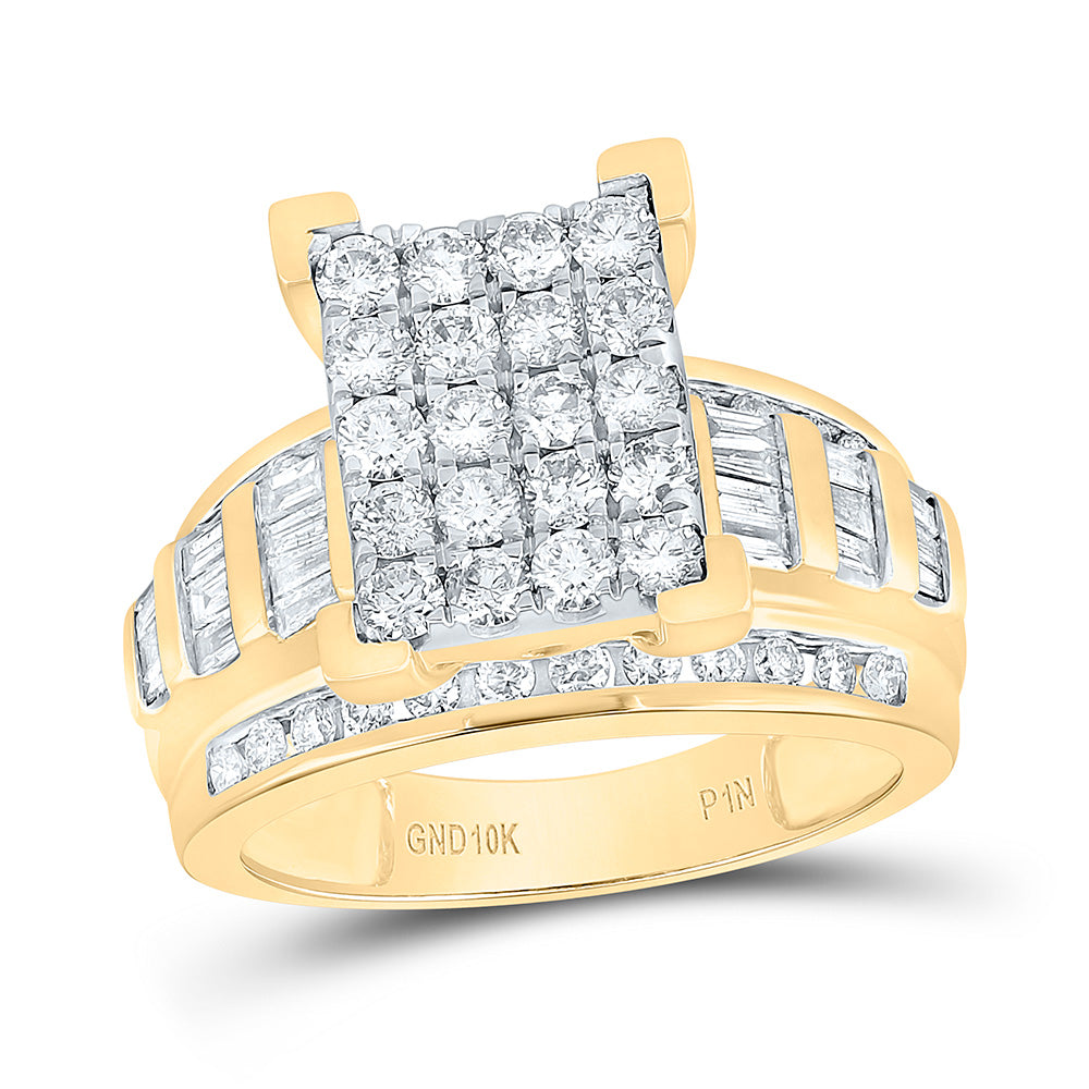 10K Yellow Gold 1 1/2 Cttw Natural Diamond Emerald Head Bridal Anniversary Wedding Engagement Band Ring