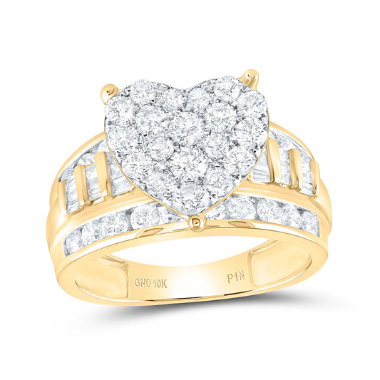 10K Yellow Gold 2 Cttw Natural Diamond Heart Head Bridal Anniversary Wedding Engagement Band Ring