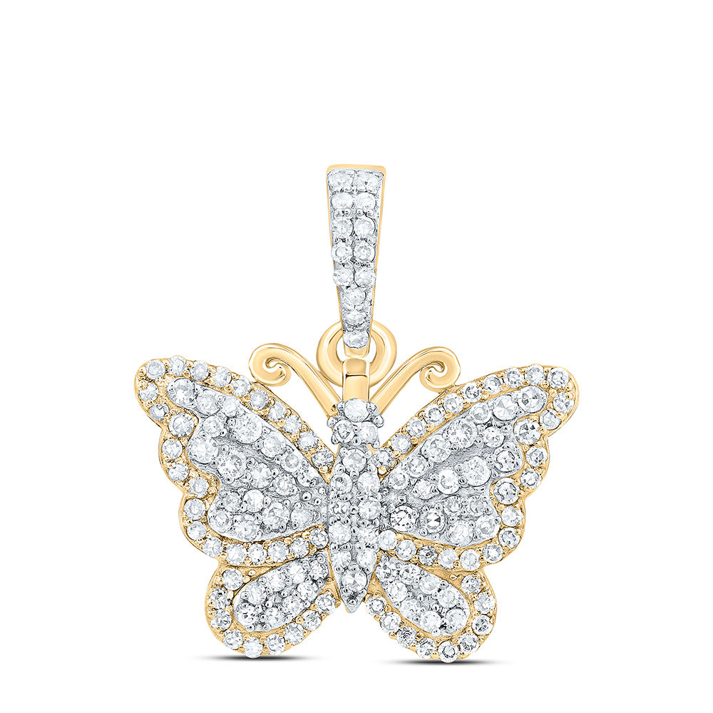 14K Yellow Or White Gold 3/8Cttw Natural Diamond Butterfly Fashion Pendant