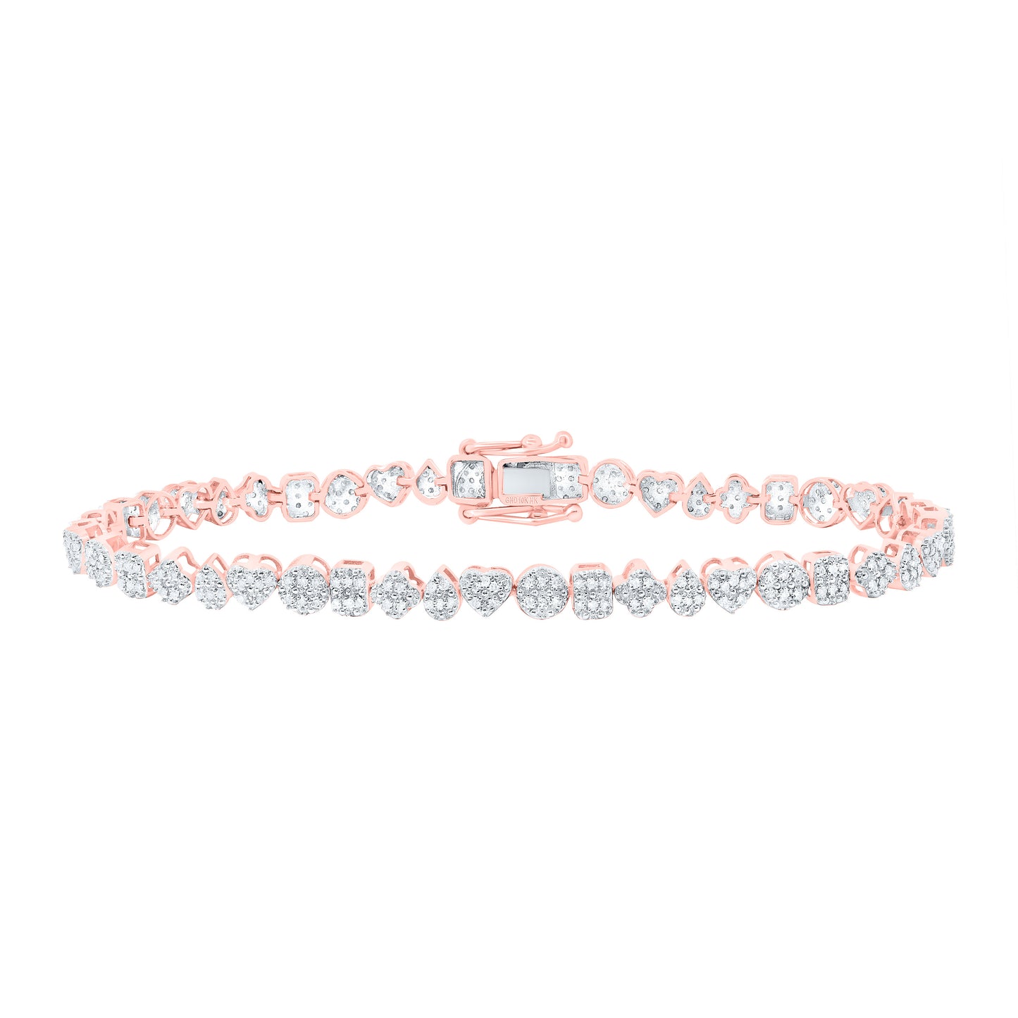 10K Yellow Or White Or Rose Gold 5/8Cttw Natural Diamond Fashion Mixed Shape Heart Bracelet (7 Inch)