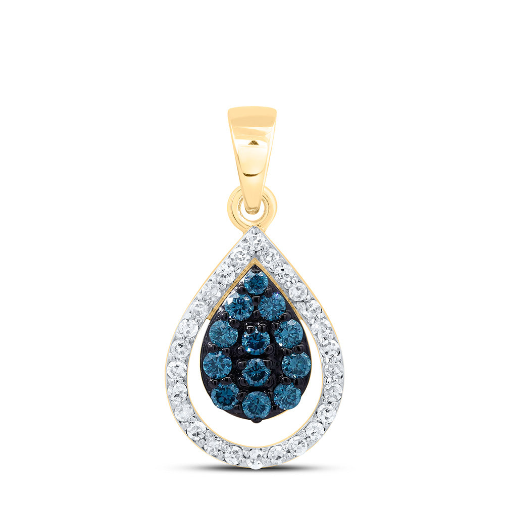 10K Yellow Or White Gold 1/3Cttw Natural Diamond Fashion Blue Diamond Pear Pendant