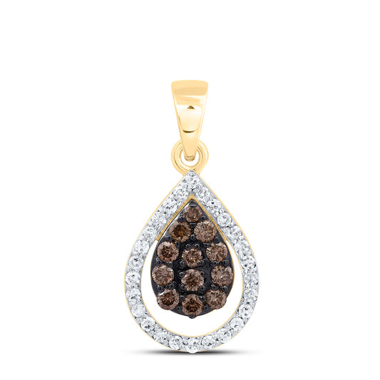 10K Yellow Or Rose Gold 1/3Cttw Natural Diamond Fashion Cognac Natural Pear Pendant