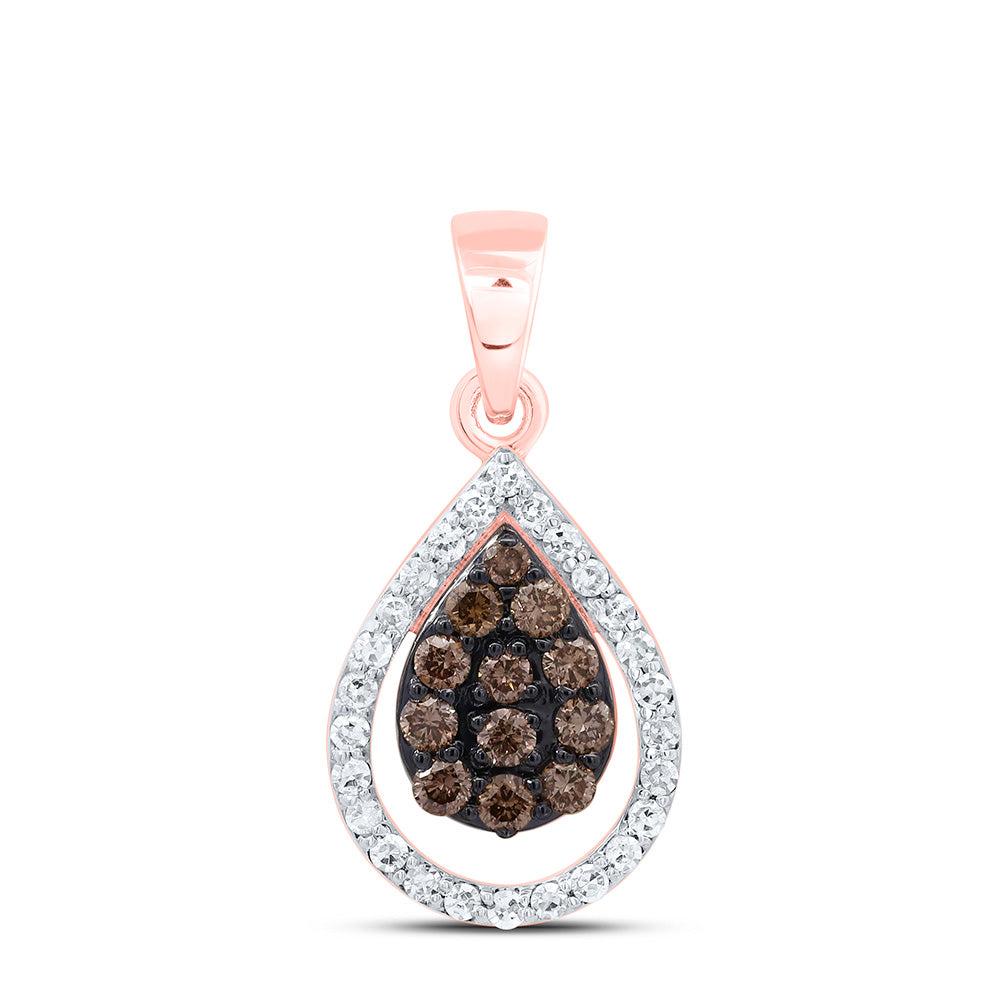10K Yellow Or Rose Gold 1/3Cttw Natural Diamond Fashion Cognac Natural Pear Pendant