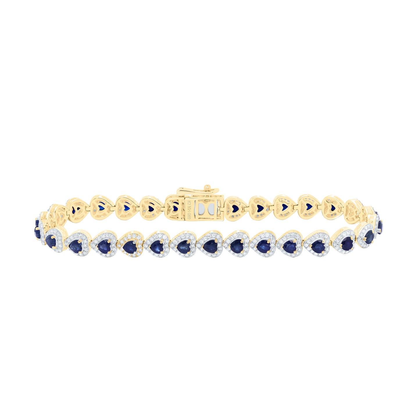 14K Yellow Or White Gold 1 5/8Cttw Natural Diamond Heart Blue Sapphire  Heart Bracelet(7 Inch)