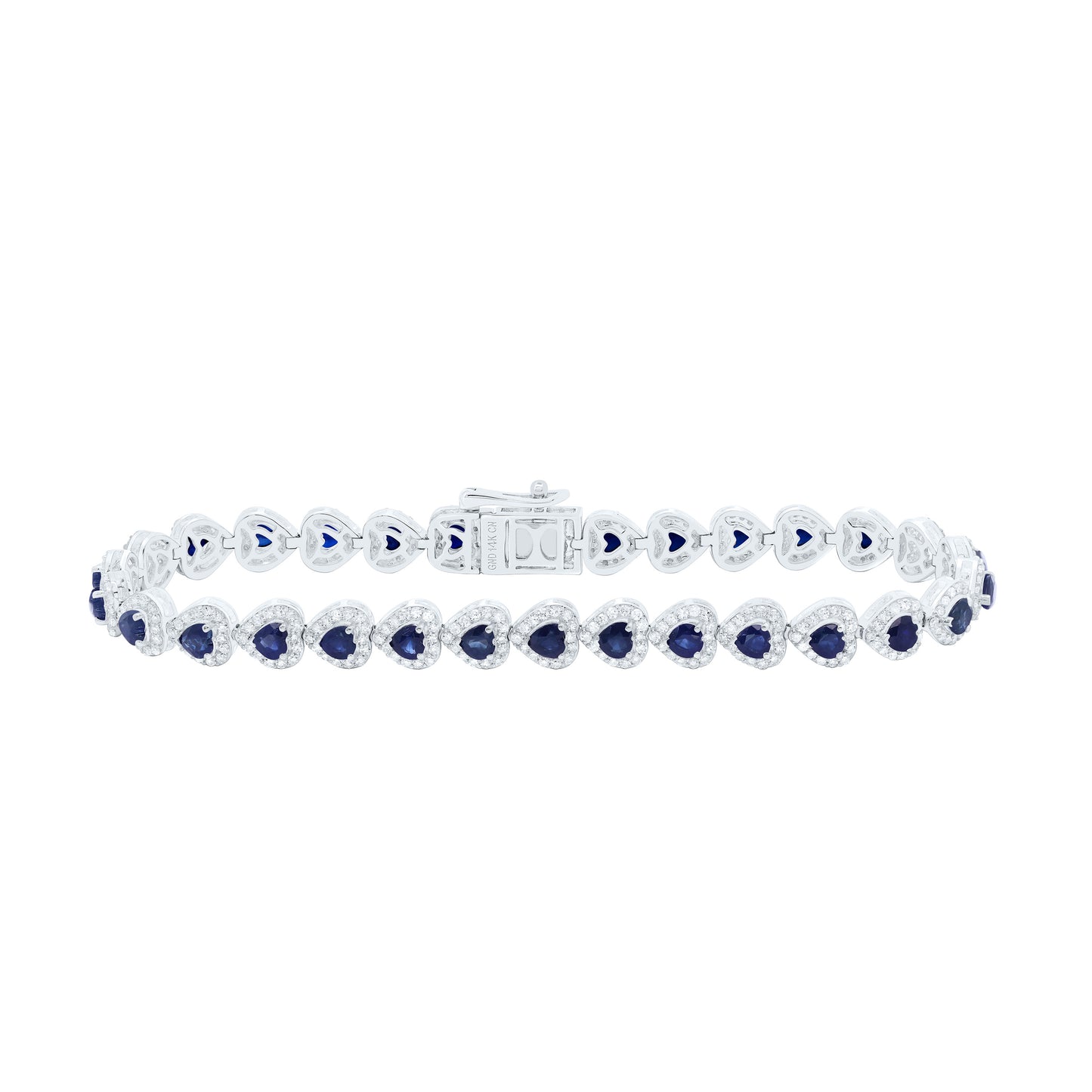 14K Yellow Or White Gold 1 5/8Cttw Natural Diamond Heart Blue Sapphire  Heart Bracelet(7 Inch)