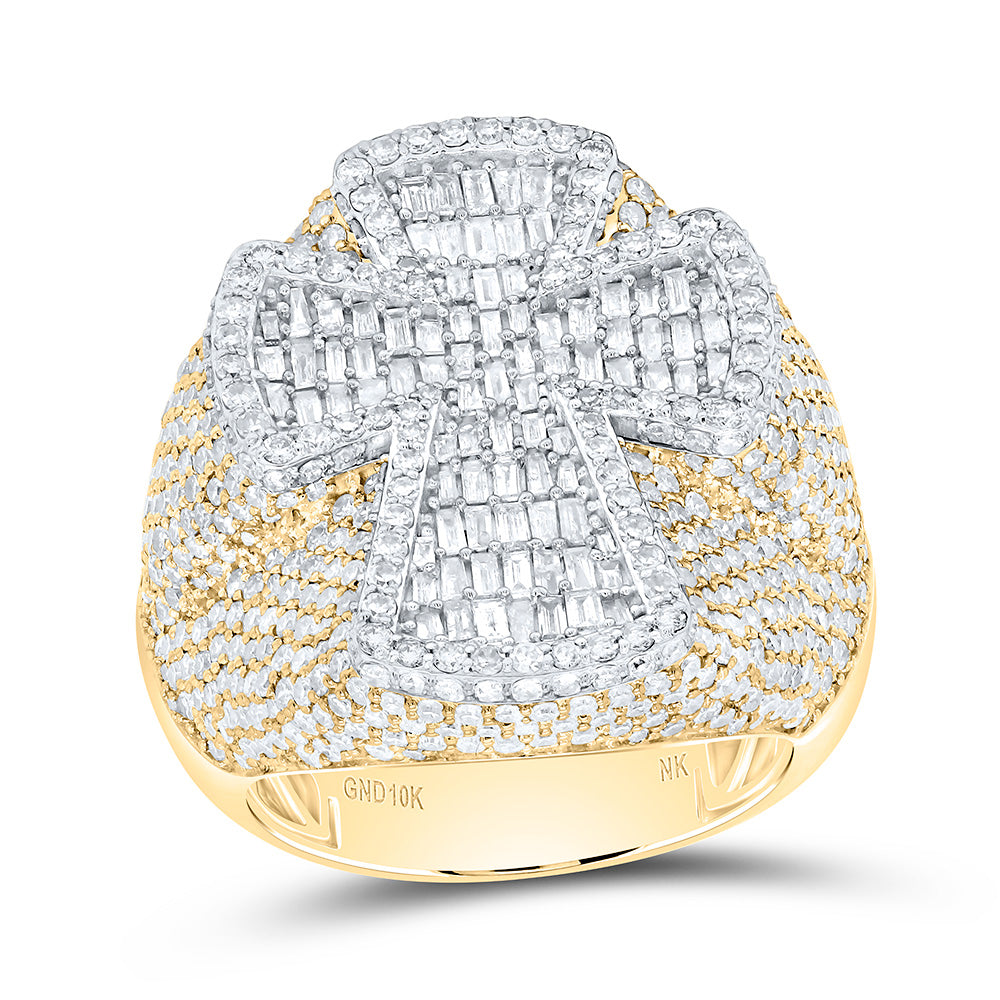 10K Yellow/White Gold 4 3/4Cttw Natural Diamond Cross Mens Ring