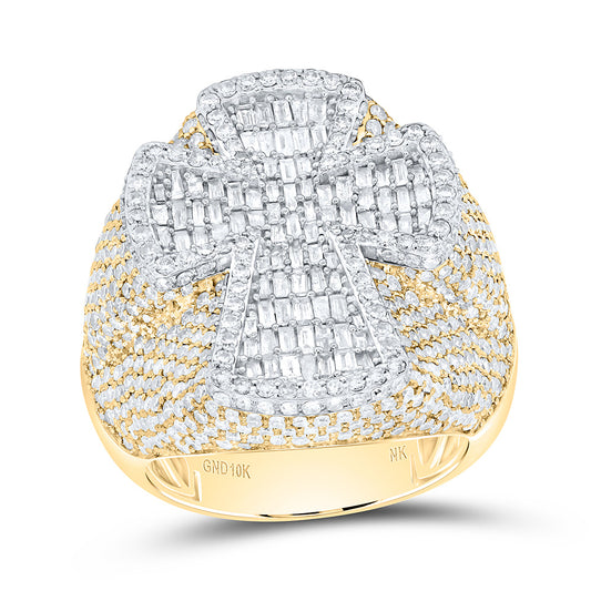 10K Yellow/White Gold 4 3/4Cttw Natural Diamond Cross Mens Ring