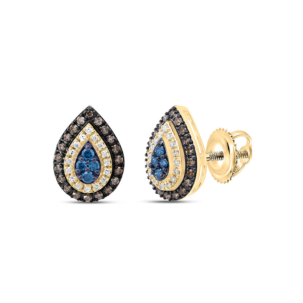 10K Yellow Or Rose Gold 3/8Cttw Natural Diamond Gift Cognac Natural, Blue Diamond Pear Earring