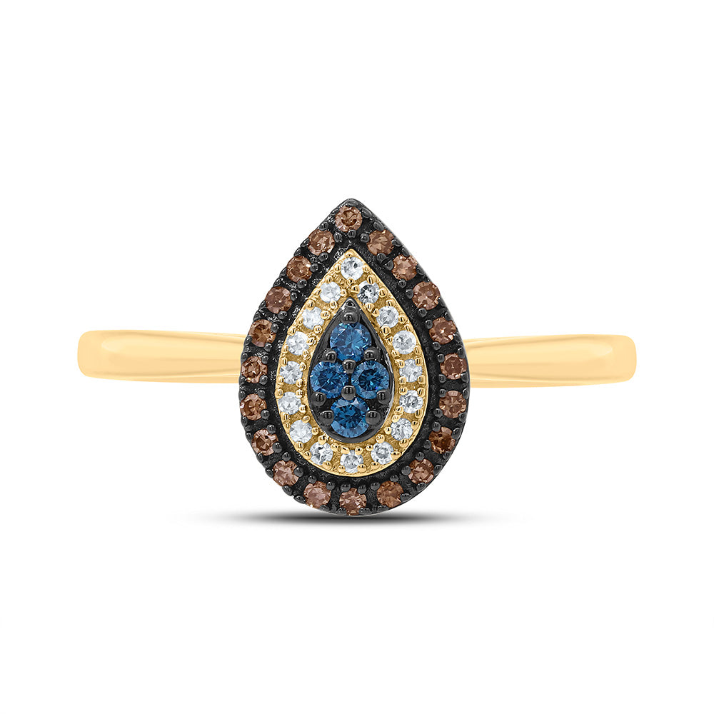 10K Yellow Or Rose Gold 1/5Cttw Natural Diamond Gift Cognac Natural, Blue Dia Pear Ring