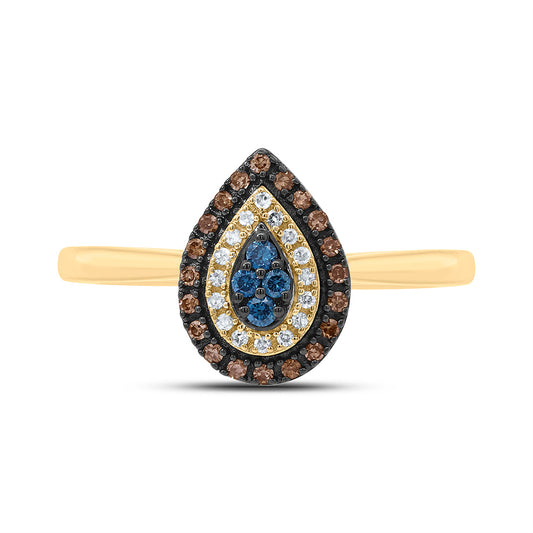 10K Yellow Or Rose Gold 1/5Cttw Natural Diamond Gift Cognac Natural, Blue Dia Pear Ring