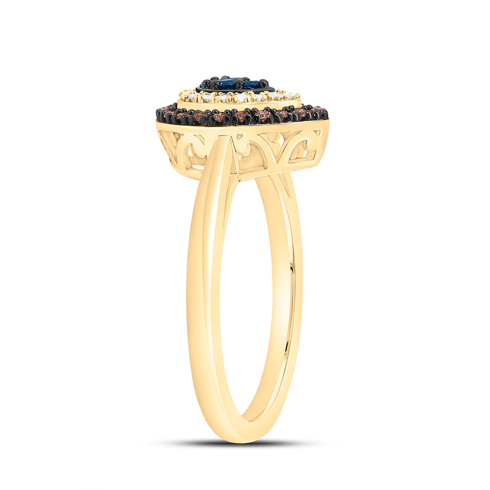 10K Yellow Or Rose Gold 1/5Cttw Natural Diamond Gift Cognac Natural, Blue Dia Pear Ring