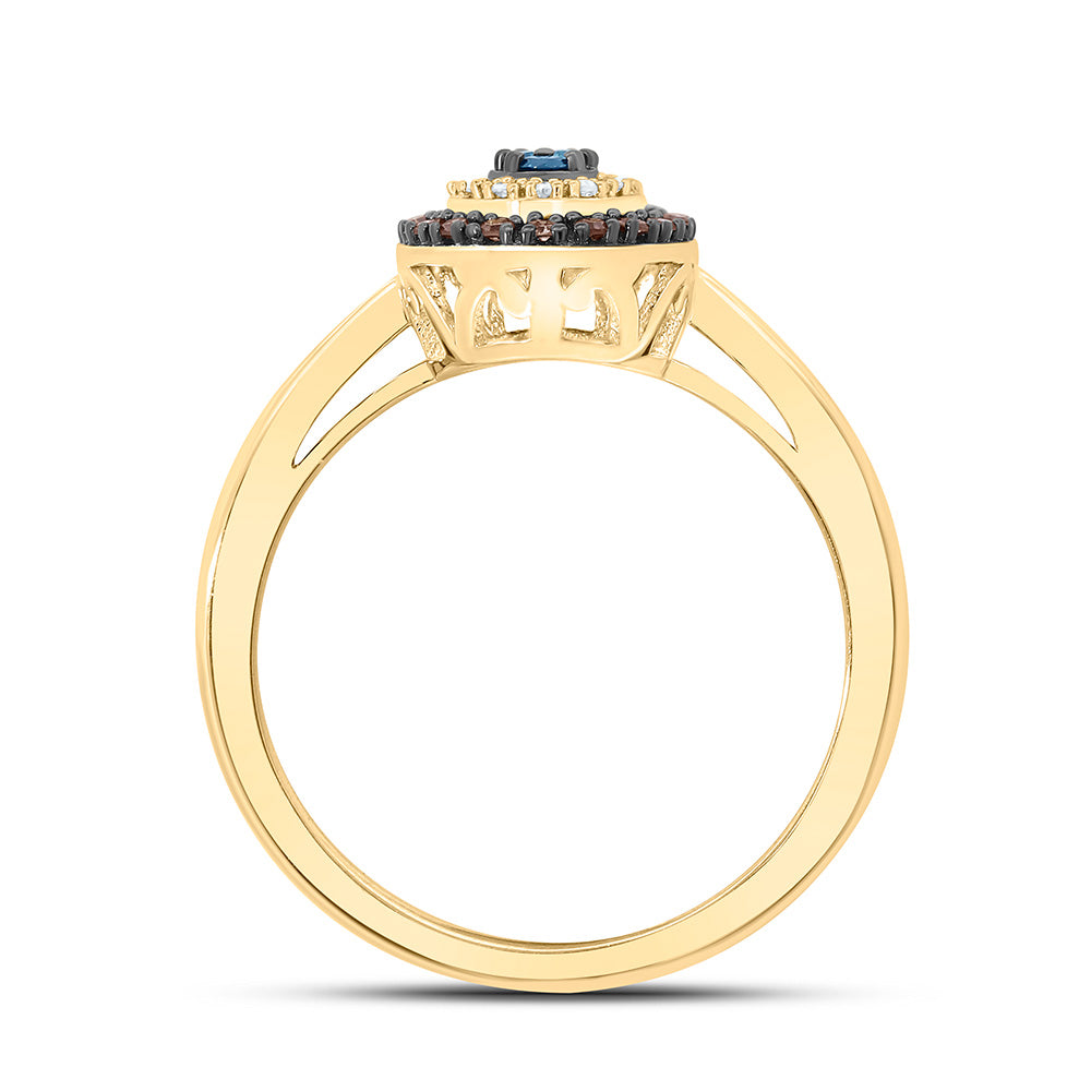 10K Yellow Or Rose Gold 1/5Cttw Natural Diamond Gift Cognac Natural, Blue Dia Pear Ring