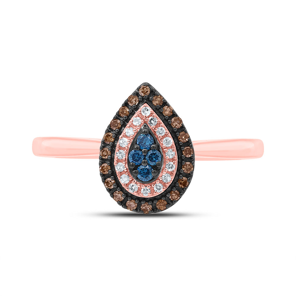 10K Yellow Or Rose Gold 1/5Cttw Natural Diamond Gift Cognac Natural, Blue Dia Pear Ring