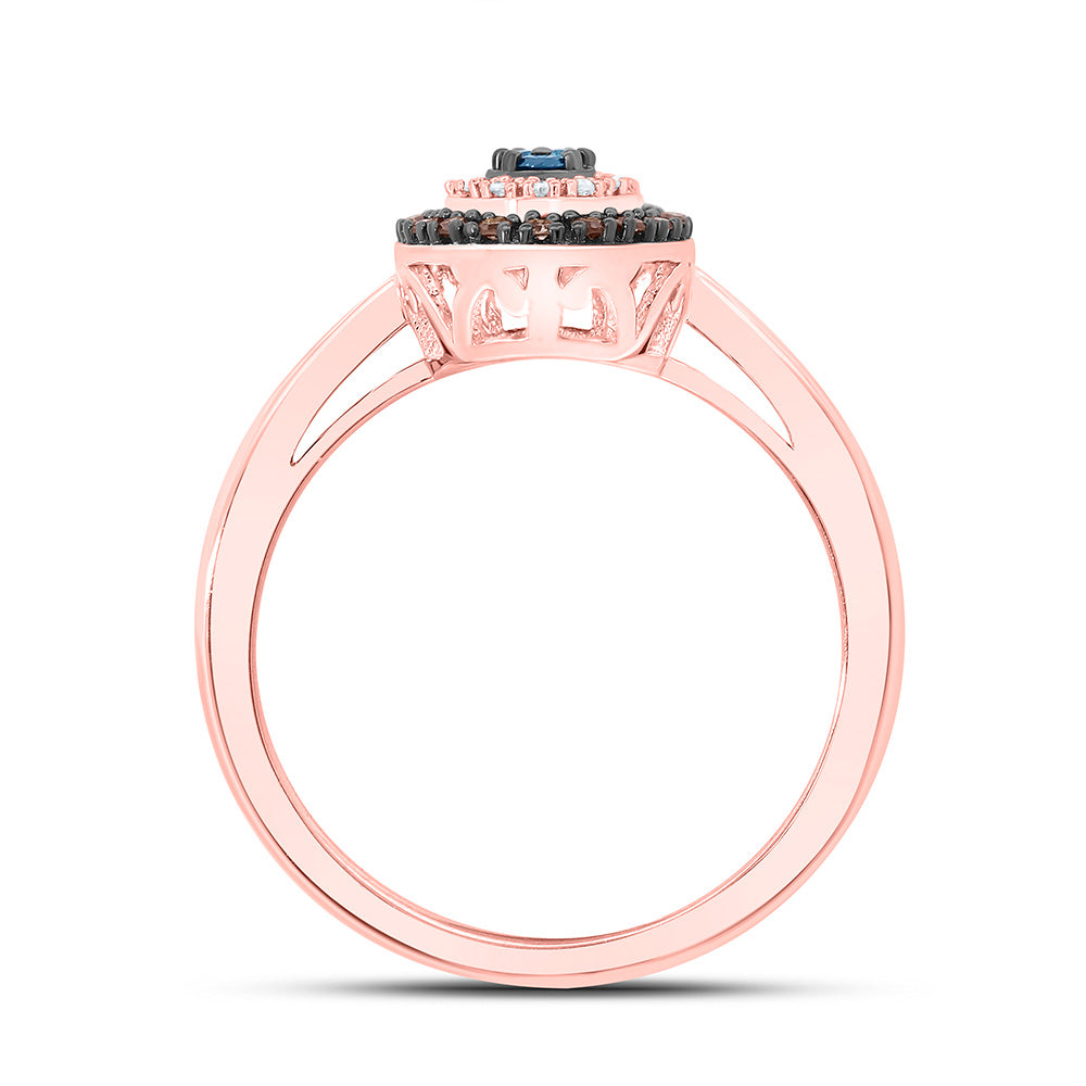 10K Yellow Or Rose Gold 1/5Cttw Natural Diamond Gift Cognac Natural, Blue Dia Pear Ring