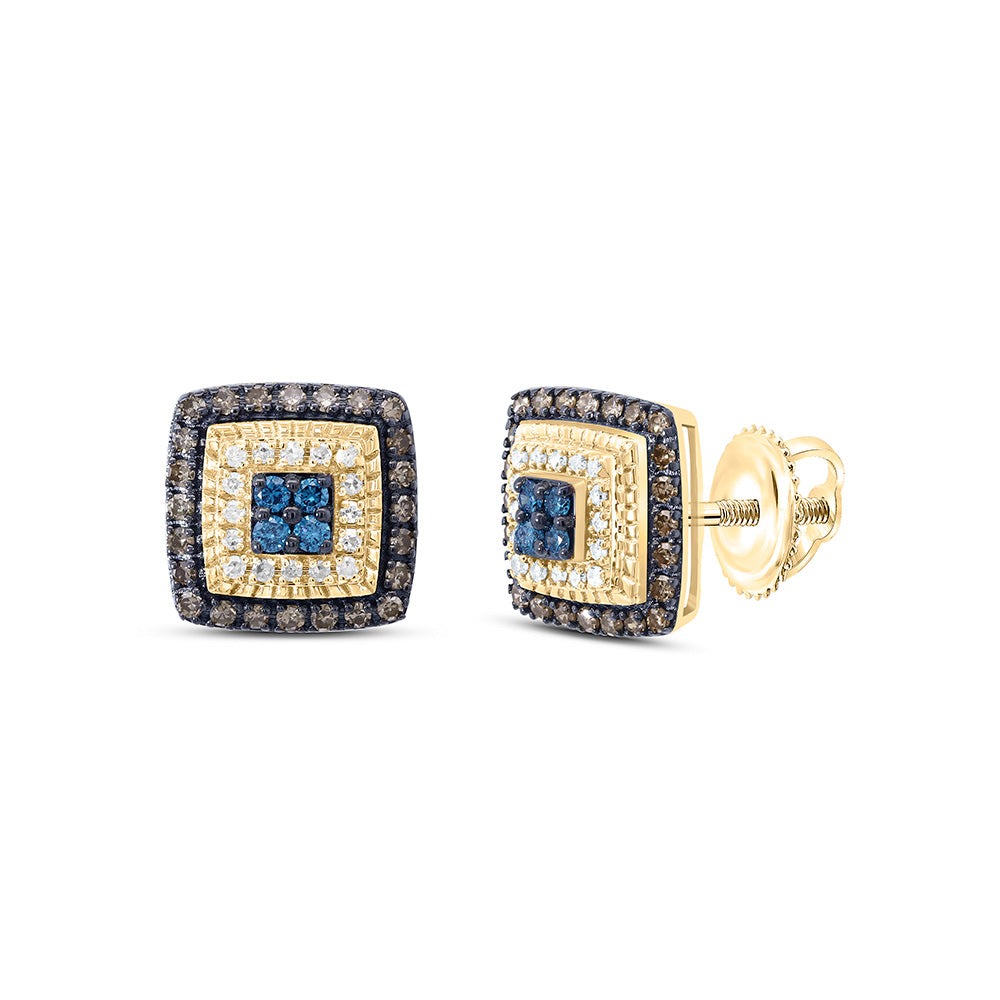 10K Yellow Or Rose Gold 1/2Cttw Natural Diamond Gift Cognac Natural, Blue Diamond Square Earring