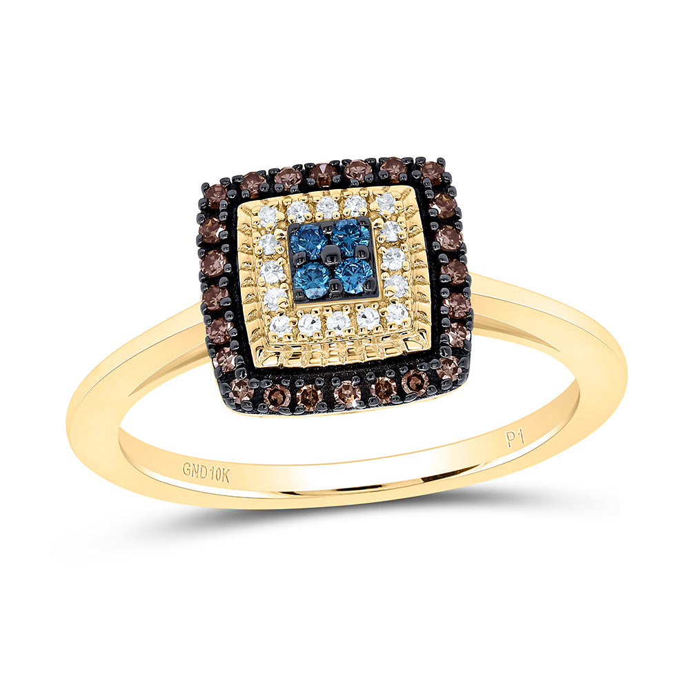 10K Yellow Or Rose Gold 1/4Cttw Natural Diamond Gift Cognac Natural, Blue Diamond Square Ring