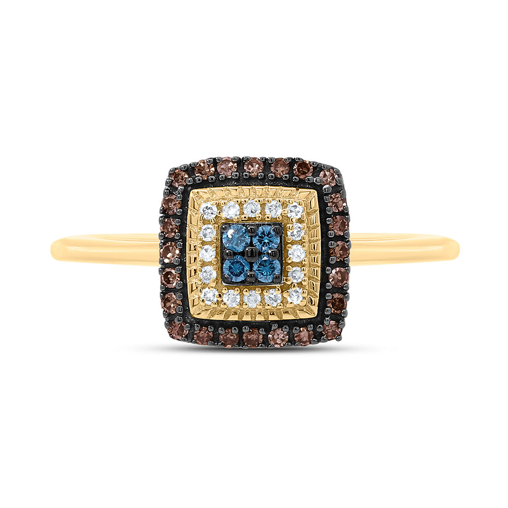 10K Yellow Or Rose Gold 1/4Cttw Natural Diamond Gift Cognac Natural, Blue Diamond Square Ring