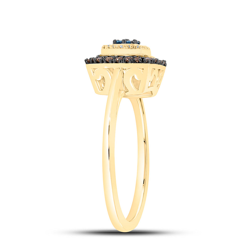 10K Yellow Or Rose Gold 1/4Cttw Natural Diamond Gift Cognac Natural, Blue Diamond Square Ring