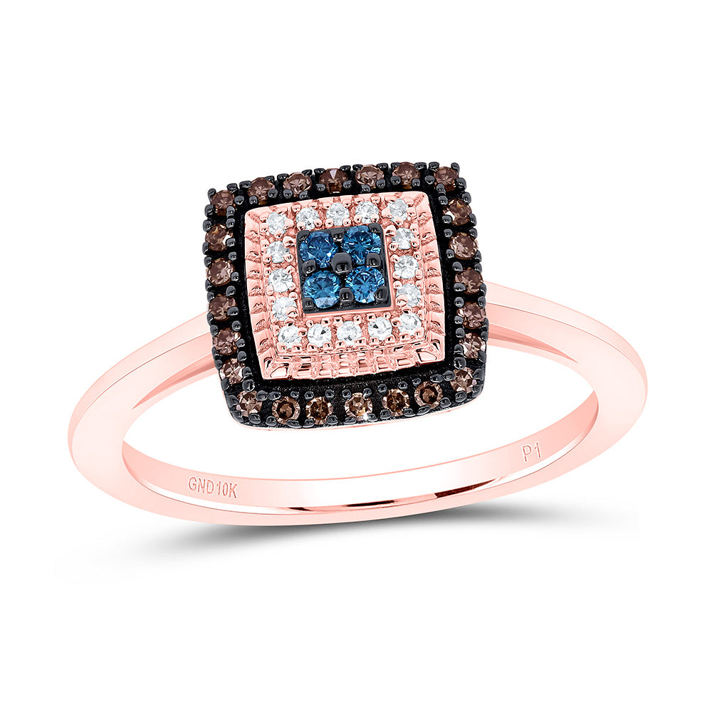 10K Yellow Or Rose Gold 1/4Cttw Natural Diamond Gift Cognac Natural, Blue Diamond Square Ring