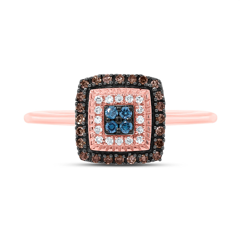 10K Yellow Or Rose Gold 1/4Cttw Natural Diamond Gift Cognac Natural, Blue Diamond Square Ring