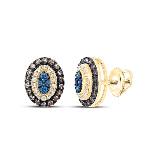 10K Yellow Or Rose Gold 1/3Cttw Natural Diamond Gift Cognac Natural, Blue Diamond Oval Earring