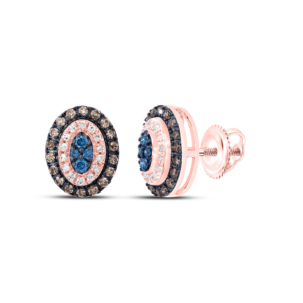 10K Yellow Or Rose Gold 1/3Cttw Natural Diamond Gift Cognac Natural, Blue Diamond Oval Earring