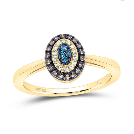 10K Yellow Or Rose Gold 1/6Cttw Natural Diamond Gift Cognac Natural, Blue Dia Oval Ring