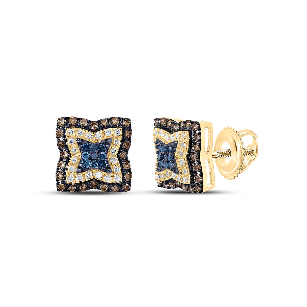 10K Yellow Or Rose Gold 1/2Cttw Natural Diamond Gift Cognac Natural, Blue Diamond Earring