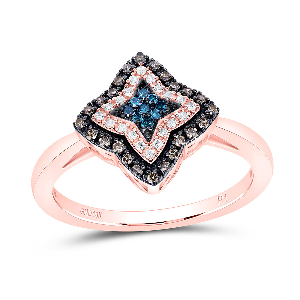 10K Yellow Or Rose Gold 1/4Cttw Natural Diamond Gift Cognac Natural, Blue Diamond Ring