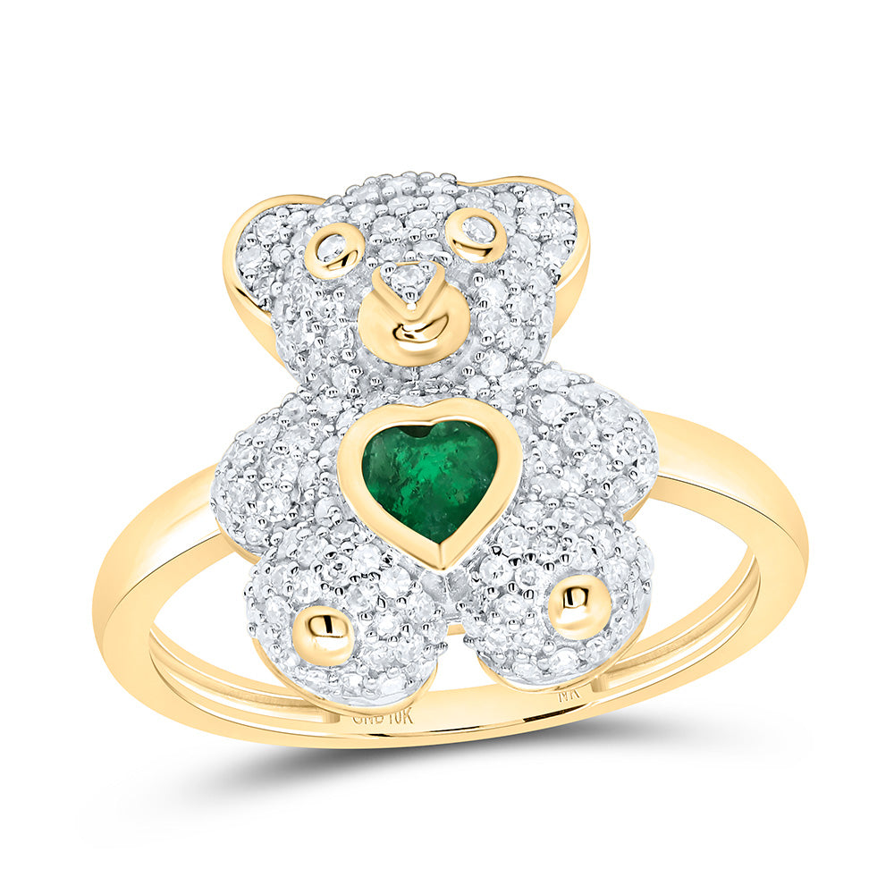 10K Yellow Or White Or Rose Gold 1/2Cttw Natural Diamond 4Mm Heart Teddy Bear Ring