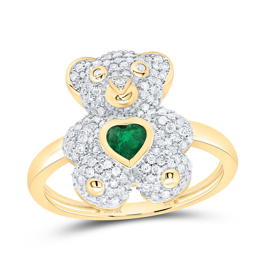10K Yellow Or White Or Rose Gold 1/2Cttw Natural Diamond 4Mm Heart Teddy Bear Ring