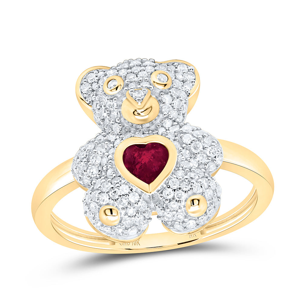 10K Yellow Or White Or Rose Gold 1/2Cttw Natural Diamond 4Mm Heart Teddy Bear Ring