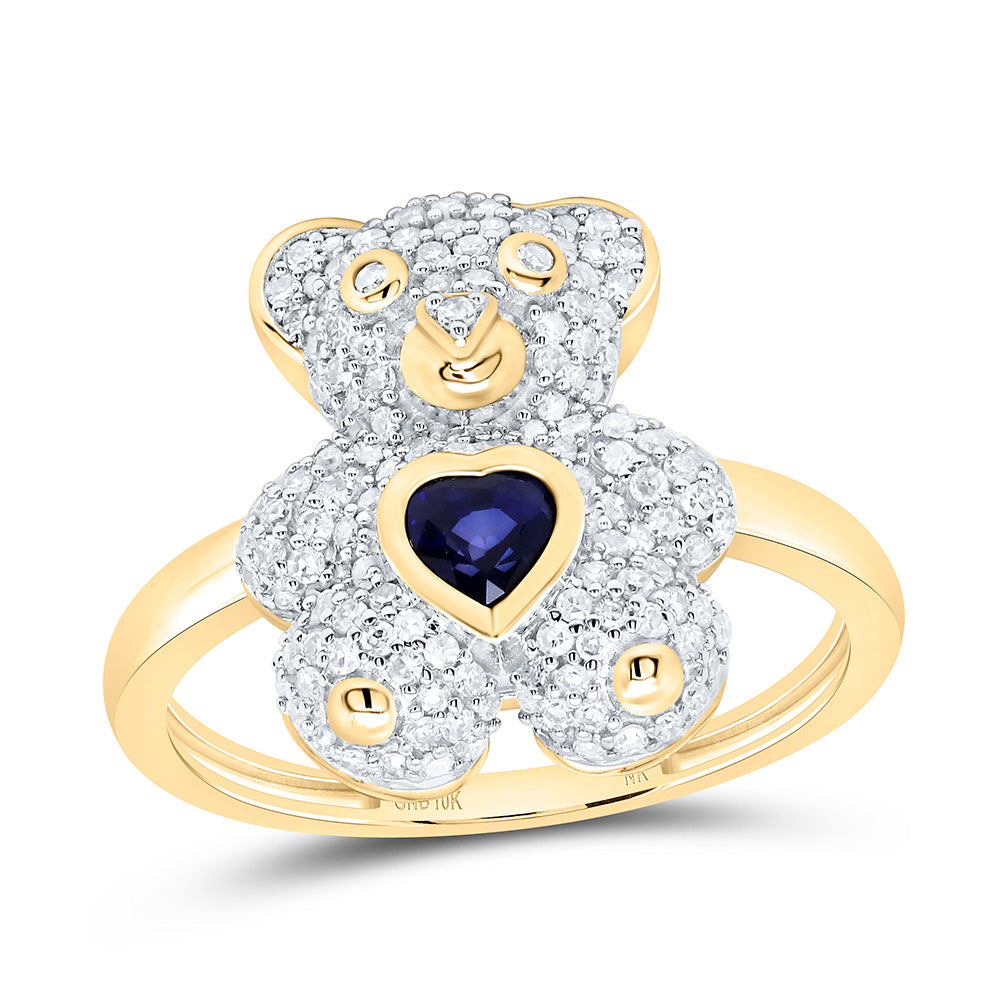 10K Yellow Or White Or Rose Gold 1/2Cttw Natural Diamond 4Mm Heart Teddy Bear Ring