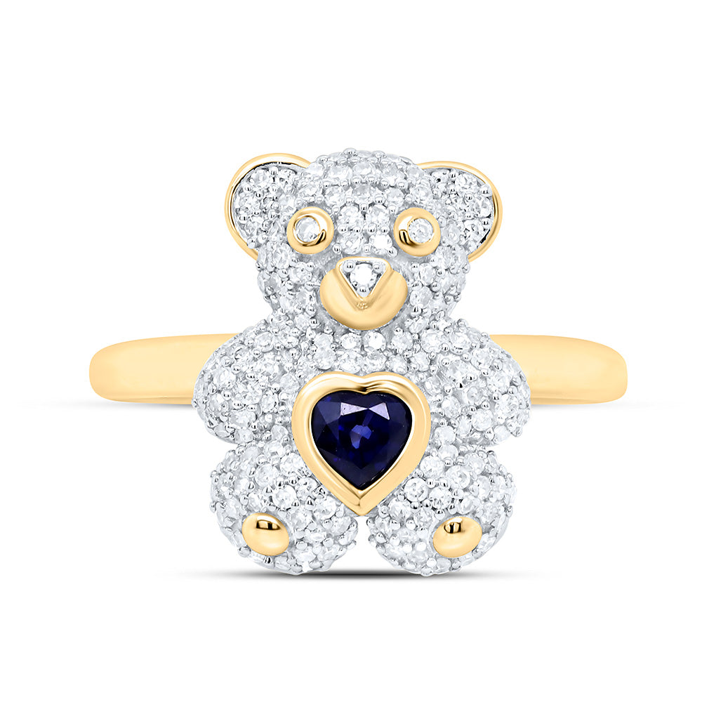 10K Yellow Or White Or Rose Gold 1/2Cttw Natural Diamond 4Mm Heart Teddy Bear Ring