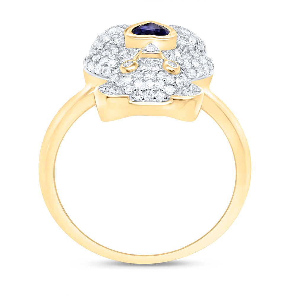 10K Yellow Or White Or Rose Gold 1/2Cttw Natural Diamond 4Mm Heart Teddy Bear Ring