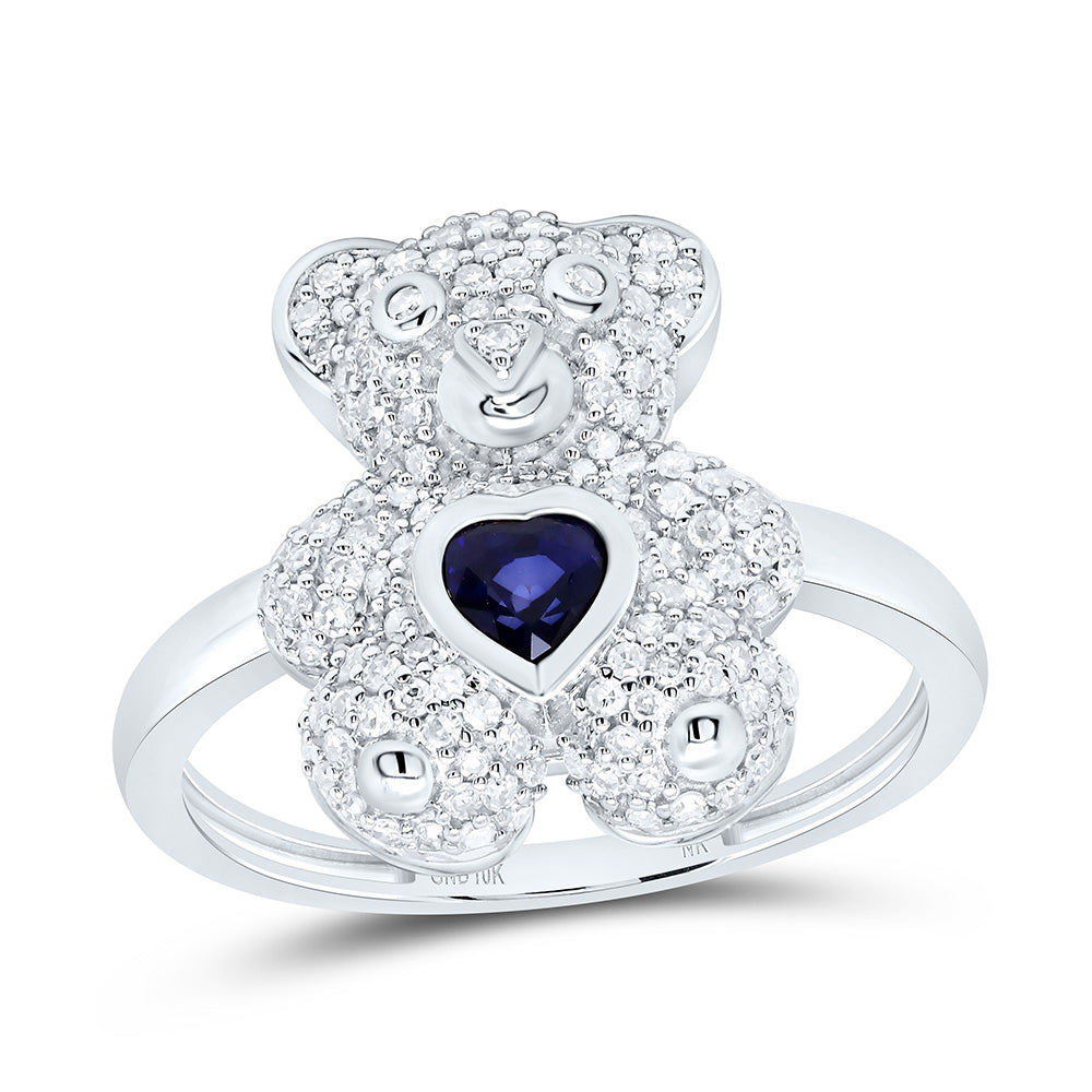 10K Yellow Or White Or Rose Gold 1/2Cttw Natural Diamond 4Mm Heart Teddy Bear Ring