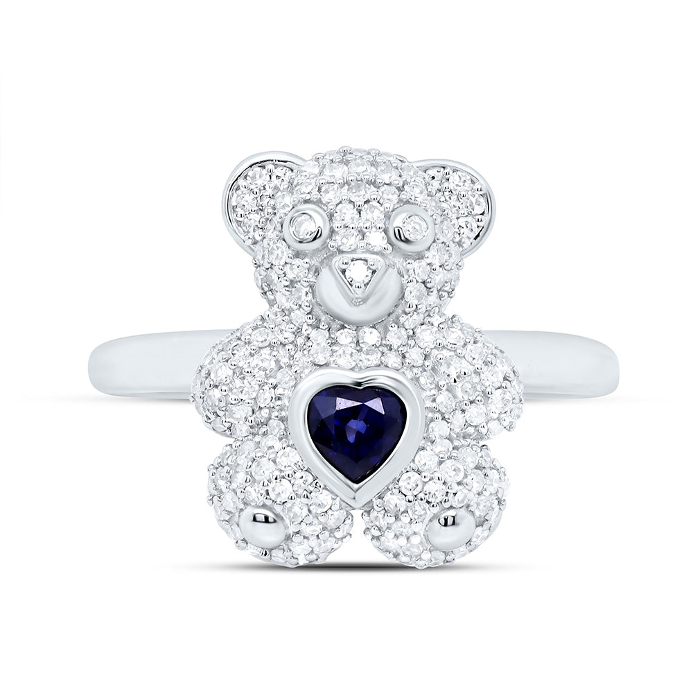 10K Yellow Or White Or Rose Gold 1/2Cttw Natural Diamond 4Mm Heart Teddy Bear Ring