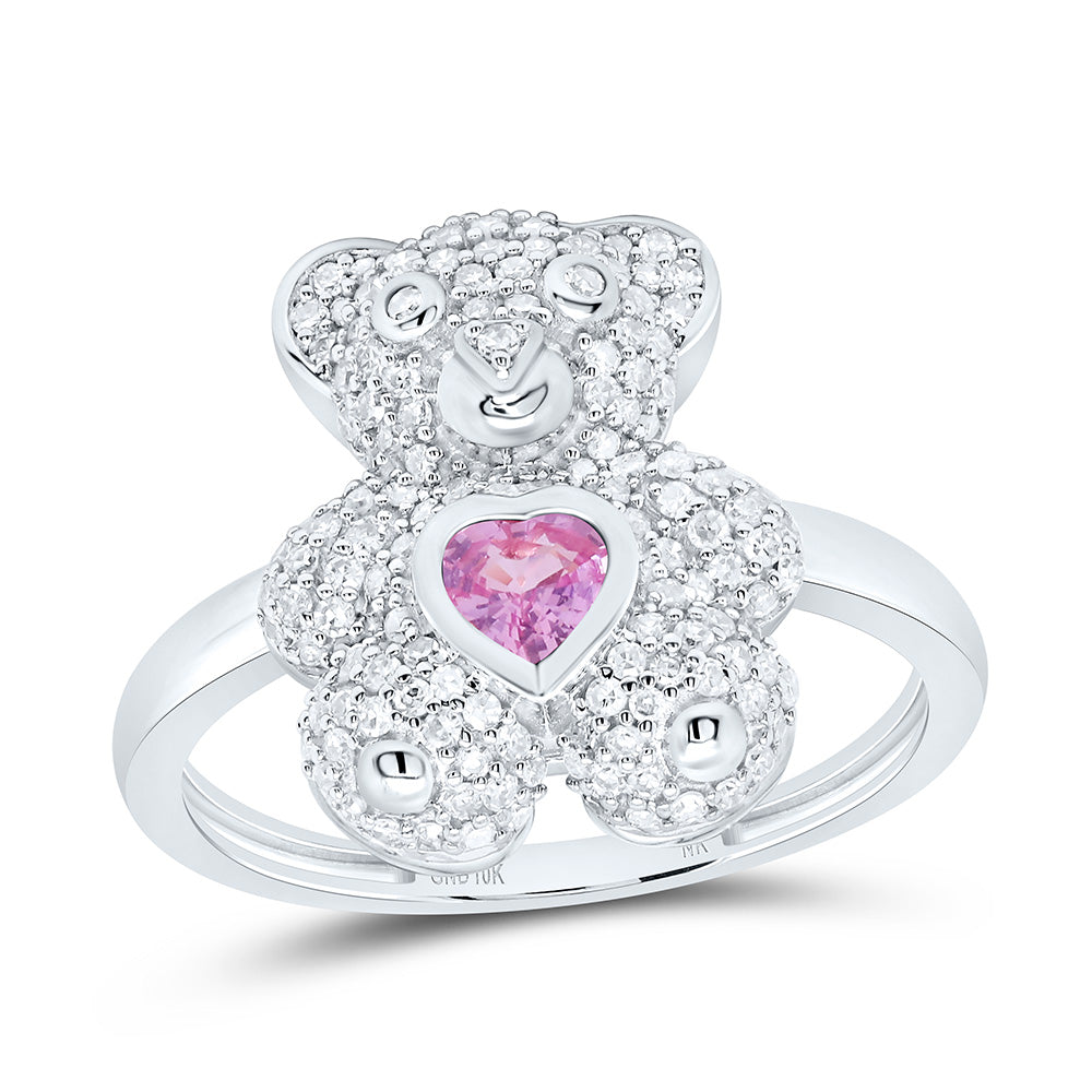 10K Yellow Or White Or Rose Gold 1/2Cttw Natural Diamond 4Mm Heart Teddy Bear Ring