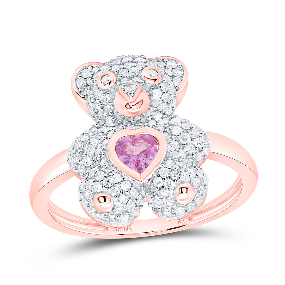 10K Yellow Or White Or Rose Gold 1/2Cttw Natural Diamond 4Mm Heart Teddy Bear Ring