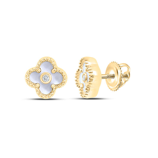 10K Yellow Gold 0.016Cttw Natural Diamond Gift Clover Earring