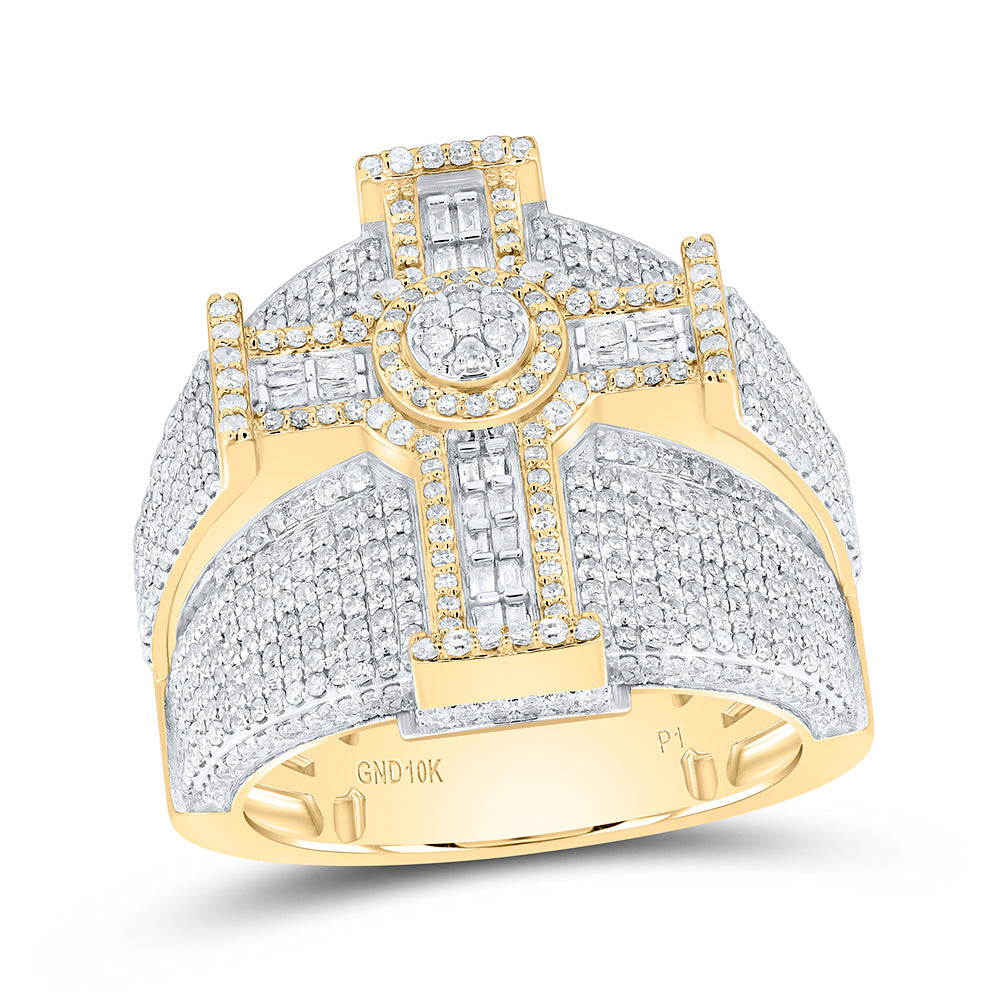 10K Yellow Gold 2 1/4Cttw Natural Diamond Cross Mens Ring