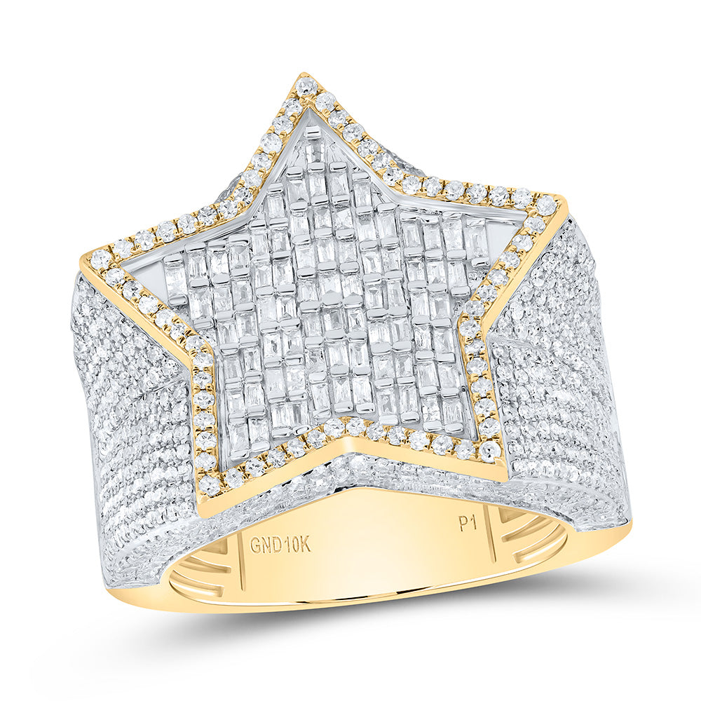10K Yellow Gold 2 5/8Cttw Natural Diamond Star Mens Ring