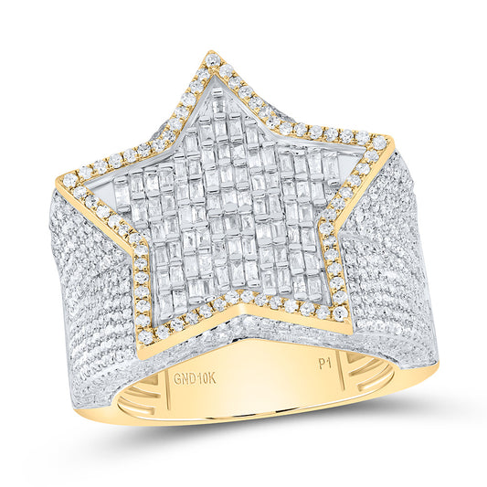 10K Yellow Gold 2 5/8Cttw Natural Diamond Star Mens Ring
