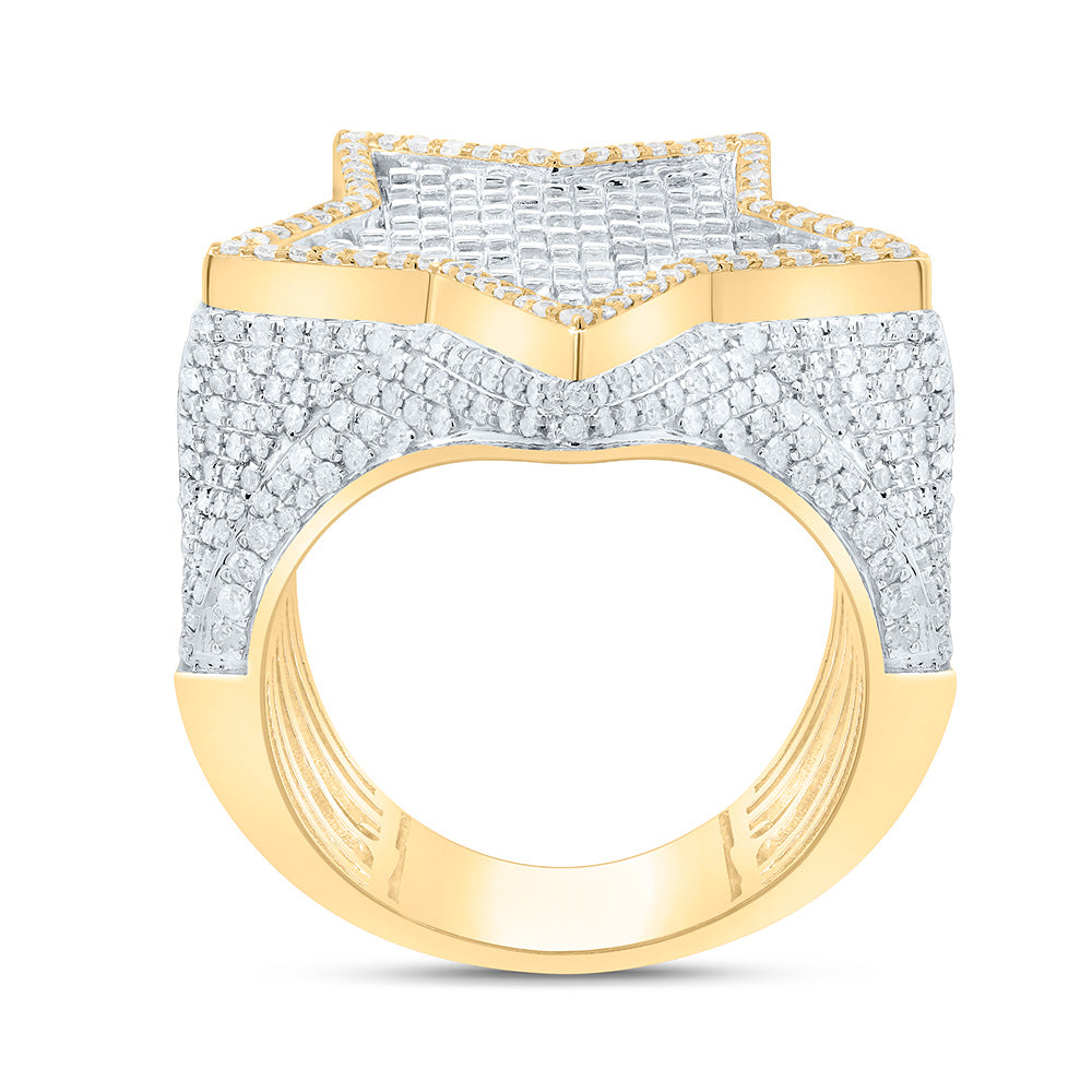10K Yellow Gold 2 5/8Cttw Natural Diamond Star Mens Ring