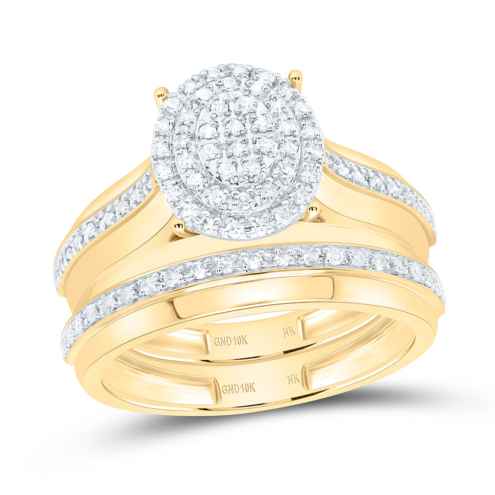 10K Yellow Or White Gold 1/2 Cttw Natural Diamond Nk Fashion Oval Bridal Anniversary Wedding Engagement Band Ring Trio Set