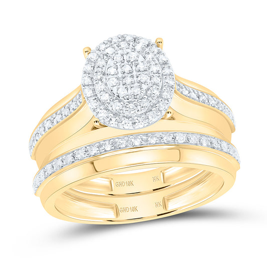 10K Yellow Or White Gold 1/2 Cttw Natural Diamond Nk Fashion Oval Bridal Anniversary Wedding Engagement Band Ring Trio Set