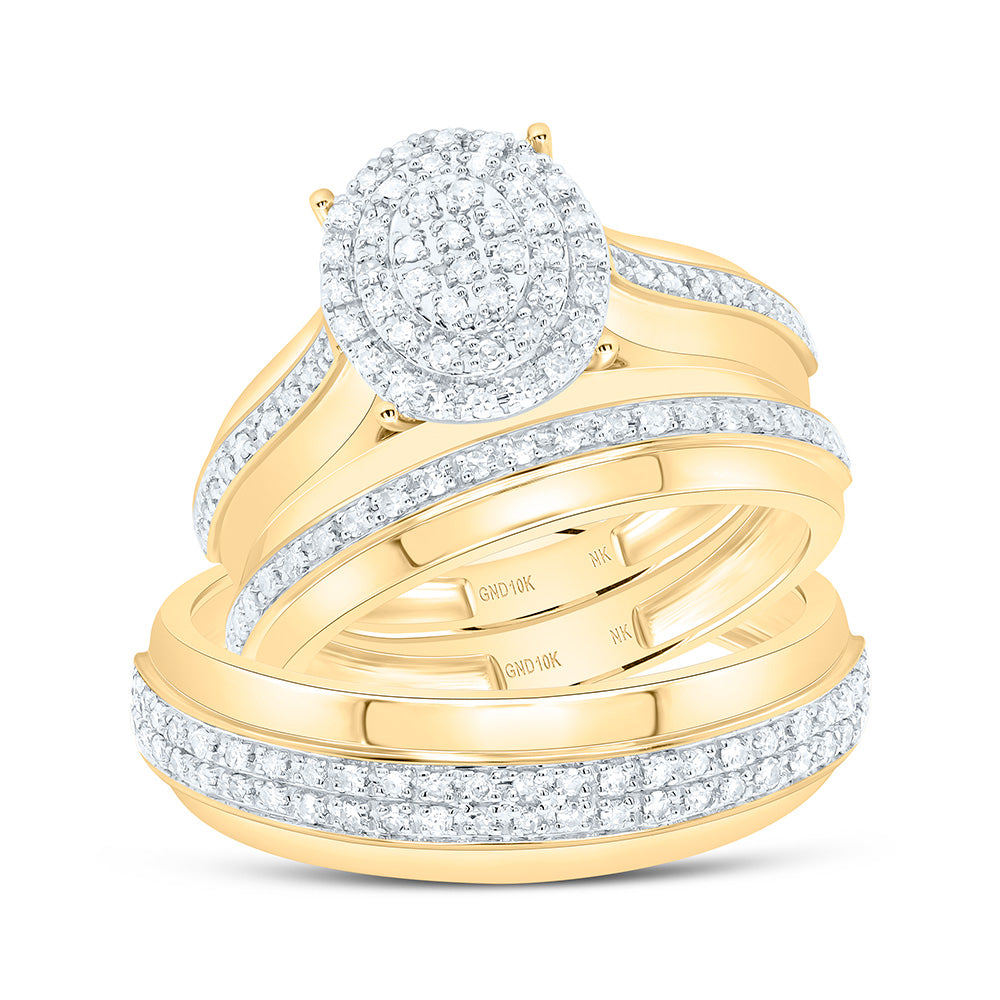 10K Yellow Or White Gold 1/2 Cttw Natural Diamond Nk Fashion Oval Bridal Anniversary Wedding Engagement Band Ring Trio Set