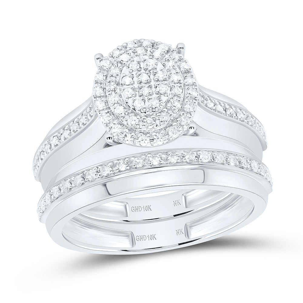 10K Yellow Or White Gold 1/2 Cttw Natural Diamond Nk Fashion Oval Bridal Anniversary Wedding Engagement Band Ring Trio Set