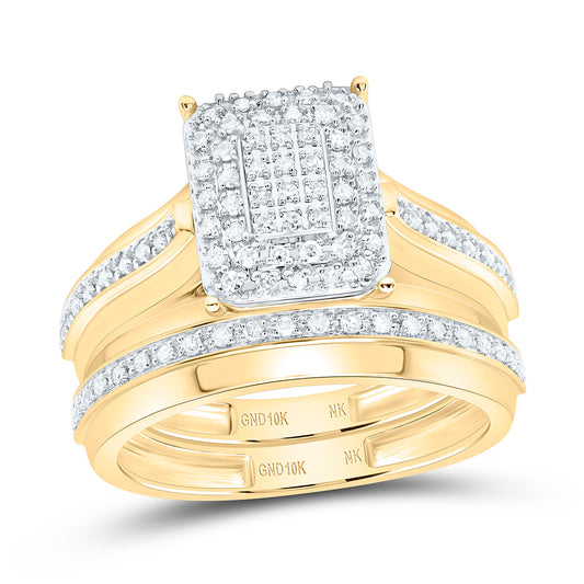 10K Yellow Gold 1/2 Cttw Natural Diamond Nk Fashion Emerald Bridal Anniversary Wedding Engagement Band Ring Trio Set