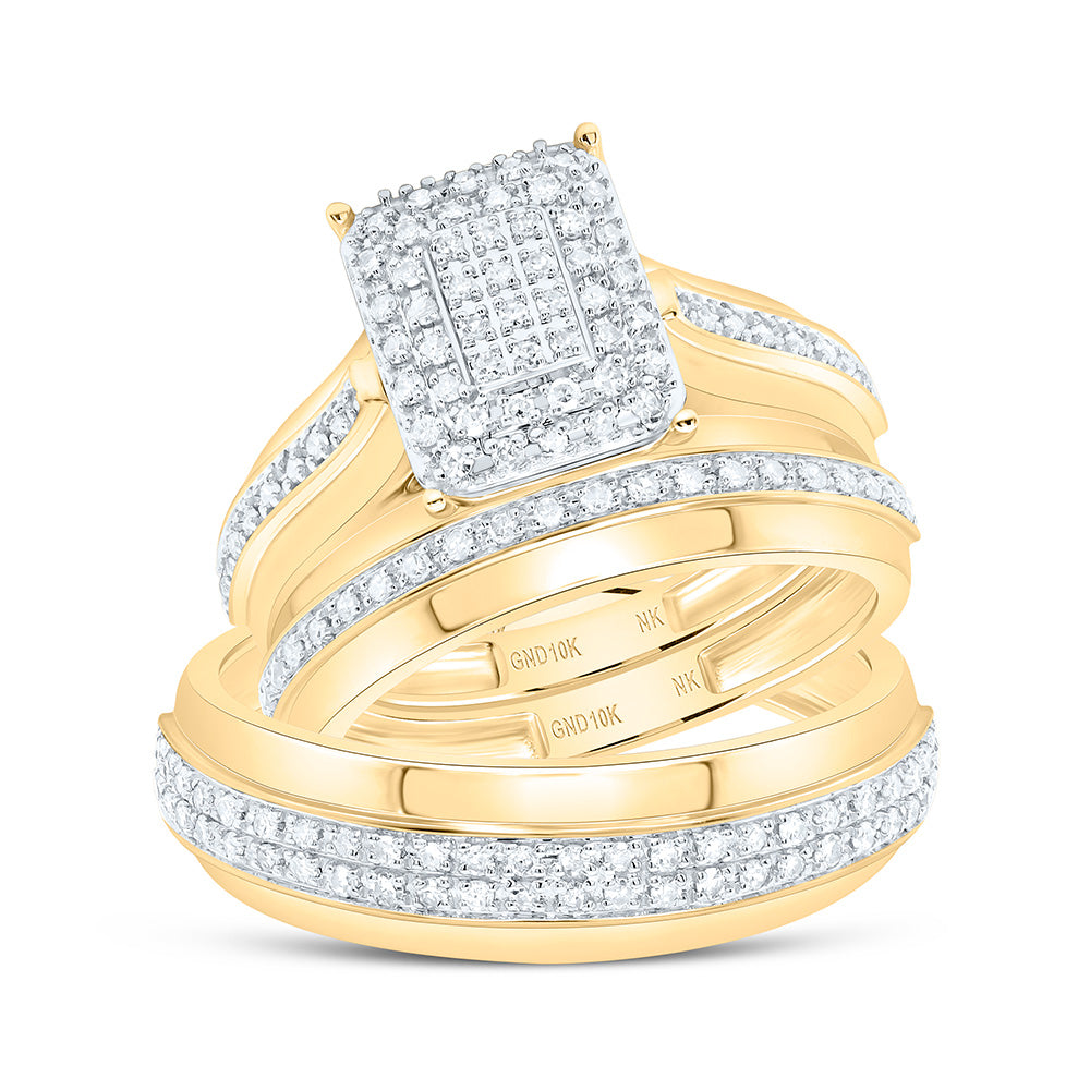 10K Yellow Gold 1/2 Cttw Natural Diamond Nk Fashion Emerald Bridal Anniversary Wedding Engagement Band Ring Trio Set